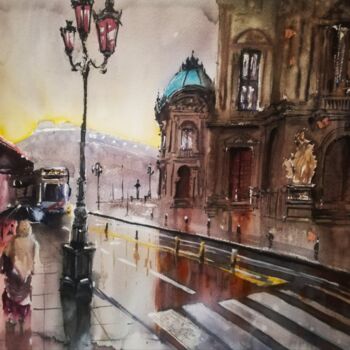 Painting titled "PARIS" by Javier Espigares, Original Artwork, Watercolor