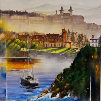 Painting titled "BRUMA EN EL PALACIO…" by Javier Espigares, Original Artwork, Acrylic Mounted on Wood Stretcher frame
