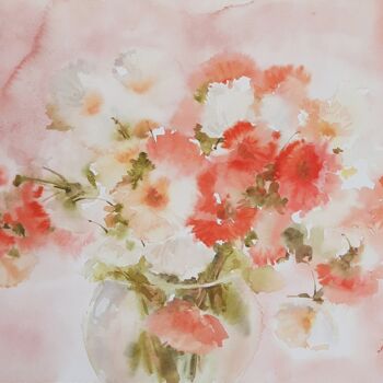 「Bouquet of red chry…」というタイトルの絵画 Anna Hnatiukによって, オリジナルのアートワーク, 水彩画