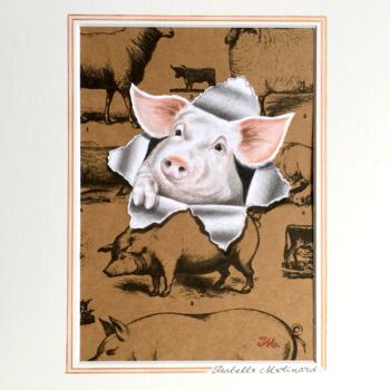 Painting titled "Cochonnet" by Isabelle Molinard, Original Artwork, Watercolor