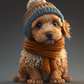 Digital Arts με τίτλο "Cute Dog with Bobbl…" από Kenny Landis, Αυθεντικά έργα τέχνης, Εικόνα που δημιουργήθηκε με AI