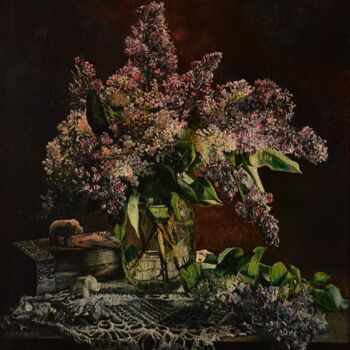 Peinture intitulée "Lilac bouquet" par Sergey Suslov, Œuvre d'art originale, Huile Monté sur Châssis en bois