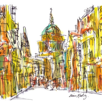 Ζωγραφική με τίτλο "Fleet Street  London" από Bk-Art, Αυθεντικά έργα τέχνης, Ακουαρέλα