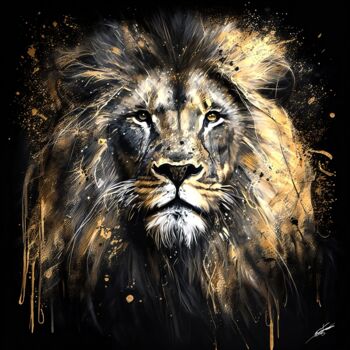 Digitale Kunst mit dem Titel "Lion V4" von Frédéric Font (Chroma), Original-Kunstwerk, Digitale Malerei Auf Keilrahmen aus H…