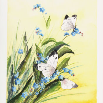 Peinture intitulée "Papillonade" par Catherine Dufrene (Katy), Œuvre d'art originale, Aquarelle