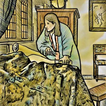 Peinture intitulée "Vermeer's Dividers" par Noël Van Hoof, Œuvre d'art originale, Aquarelle