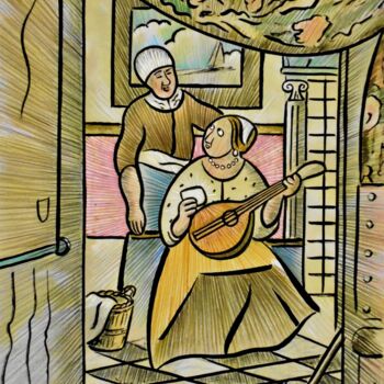 Peinture intitulée "Vermeer's Letter" par Noël Van Hoof, Œuvre d'art originale, Aquarelle