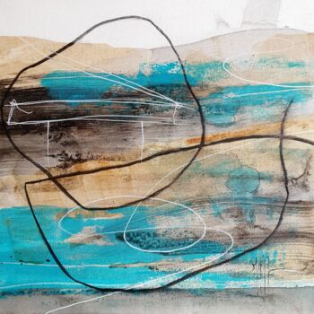 Malerei mit dem Titel "Musique en tête (15…" von Isabelle Mignot, Original-Kunstwerk, Tinte Auf Keilrahmen aus Holz montiert