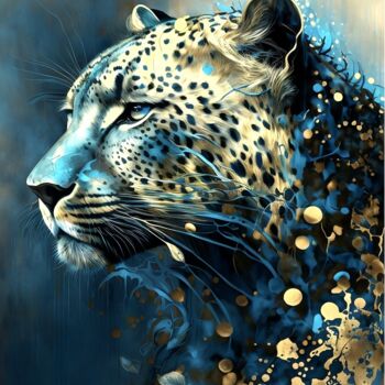 Digital Arts titled "Panthere v15" by Frédéric Font (Chroma), Original Artwork, Digital Painting Mounted on Wood Stretcher f…