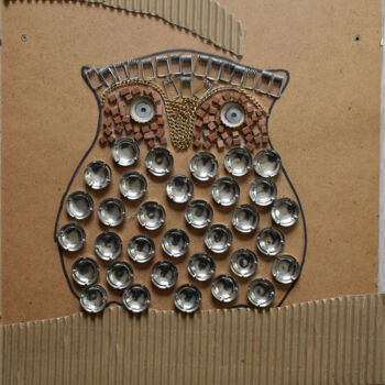 Collages intitulée "Hibou 1" par Chantal Bonnet, Œuvre d'art originale, Collages Monté sur Autre panneau rigide