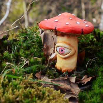 Sculpture intitulée "Magic Mushroom 1" par Ludovic Lan, Œuvre d'art originale, Pâte polymère