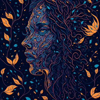 Arte digitale intitolato "Psychedelic Face #2" da Kenny Landis, Opera d'arte originale, Immagine generata dall'IA