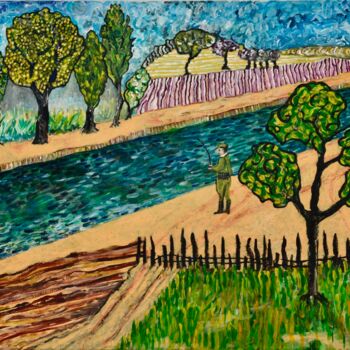 Peinture intitulée "Pêcheur" par Georges Lievre, Œuvre d'art originale, Acrylique