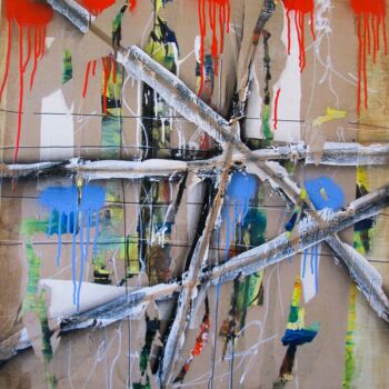Painting titled "L'affiche" by Guillaume Defins, Original Artwork, Acrylic Mounted on Wood Stretcher frame