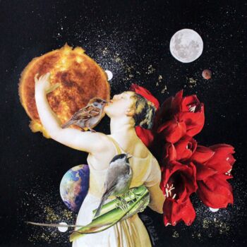 Collages intitulée "Le baiser - Collage…" par Ghislaine Gabet, Œuvre d'art originale, Collages
