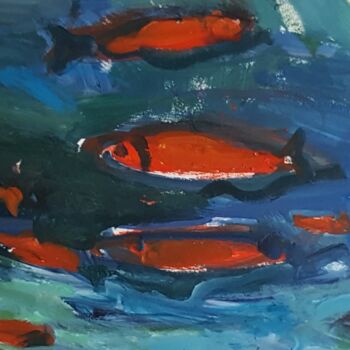 Painting titled "LES POISSONS ROUGES" by Mchartrie, Original Artwork, Acrylic