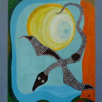 Peinture intitulée "Le Serpent volant" par Aurélie Sarrazin, Œuvre d'art originale, Acrylique Monté sur Panneau de bois