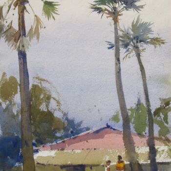 Painting titled "Rural beauty" by Bhargavkumar Kulkarni, Original Artwork, Watercolor