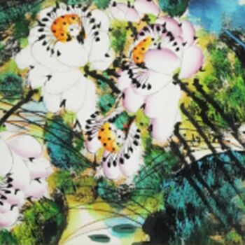 Schilderij getiteld "Sense the Lotus 品荷…" door Dayou Lu, Origineel Kunstwerk, pigmenten