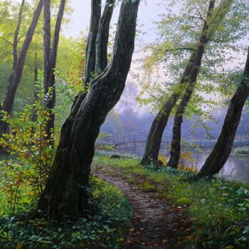 Painting titled "Autumn is comming" by Emil Mlynarcik, Original Artwork, Oil Mounted on Wood Stretcher frame