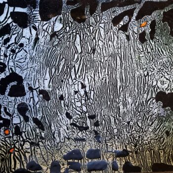 Malerei mit dem Titel "Ephémère" von Isabelle Mathis, Original-Kunstwerk, Emaille Auf Keilrahmen aus Holz montiert