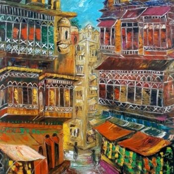 Ζωγραφική με τίτλο "Streets of Lahore" από Oriental Empyrean - The Art Gallery, Αυθεντικά έργα τέχνης, Λάδι