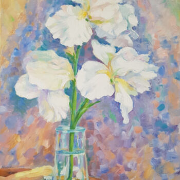 Pintura intitulada "White Irises" por Nata Shemshur, Obras de arte originais, Óleo