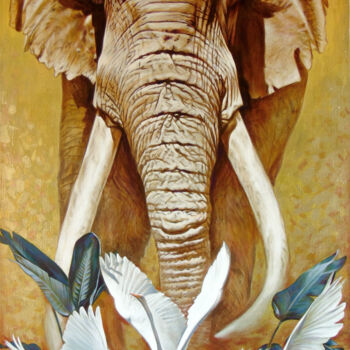 Картина под названием "Elephant" - Sergey And Vera, Подлинное произведение искусства, Масло Установлен на Деревянная рама дл…