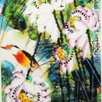 Painting titled "Fragrance of lotus…" by Dayou Lu, Original Artwork, Pigments
