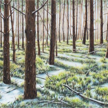 Malerei mit dem Titel "Erster Schnee" von Ronald Firla, Original-Kunstwerk, Conté-Buntstifte