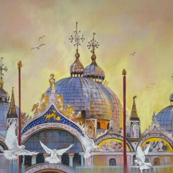 Schilderij getiteld "Soleil sur les dôme…" door Brigitte Bouron, Origineel Kunstwerk, Pastel