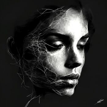 Digital Arts titled "trait pour trait" by Frédéric Font (Chroma), Original Artwork, Digital Painting Mounted on Wood Stretch…