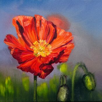 Painting titled "Poppy field" by Olga Bazanova, Original Artwork, Oil