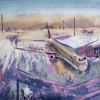 제목이 "Airplane"인 디지털 아트 Irina Shilina Canvas로, 원작, 수채화