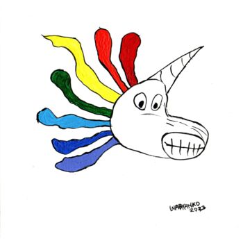Peinture intitulée "Tête de Licorne" par Wabyanko, Œuvre d'art originale, Acrylique