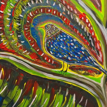 「Birdy Bird」というタイトルの絵画 Christophe Verger-Lecocqによって, オリジナルのアートワーク, アクリル ウッドストレッチャーフレームにマウント