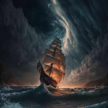 Цифровое искусство под названием "Sailing Ship Fighti…" - Mounir Khalfouf, Подлинное произведение искусства, Изображение, сг…