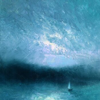 Peinture intitulée "Misty island 2" par Dmitry Oleyn, Œuvre d'art originale, Huile Monté sur Châssis en bois