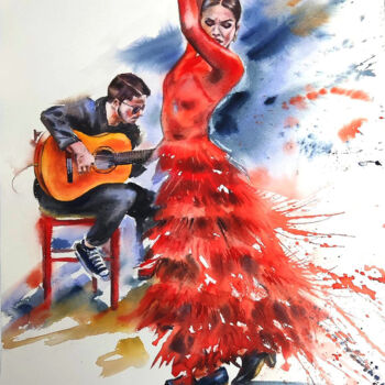 Ζωγραφική με τίτλο "Flamenco Passion ve…" από Olga Soldatova, Αυθεντικά έργα τέχνης, Ακουαρέλα
