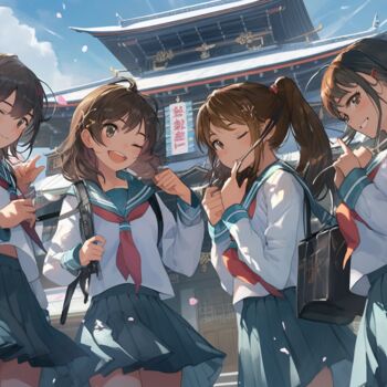 "Schoolgirls in unif…" başlıklı Dijital Sanat C.Moonheart tarafından, Orijinal sanat, AI tarafından oluşturulan görüntü