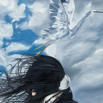 「Taking flight」というタイトルの絵画 Damian Smithによって, オリジナルのアートワーク, オイル ウッドストレッチャーフレームにマウント