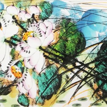 Painting titled "Peaceful in the lot…" by Dayou Lu, Original Artwork, Pigments