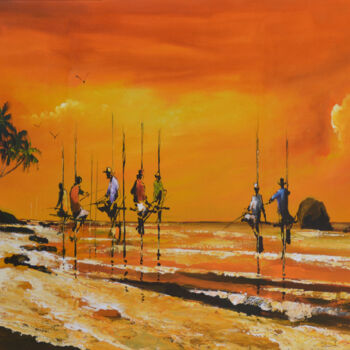 Malerei mit dem Titel "Blissful Sunsets" von Aryawansa Kumarasinghe, Original-Kunstwerk, Acryl Auf Keilrahmen aus Holz monti…