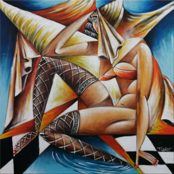 Schilderij getiteld "Woman Chillout #M164" door Thomas Lange, Origineel Kunstwerk, Olie Gemonteerd op Frame voor houten bran…