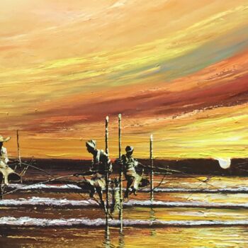 Painting titled "Colors of the Risin…" by Aryawansa Kumarasinghe, Original Artwork, Acrylic Mounted on Wood Stretcher frame
