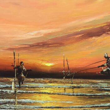 Painting titled "Tales of Stilt Fish…" by Aryawansa Kumarasinghe, Original Artwork, Acrylic Mounted on Wood Stretcher frame