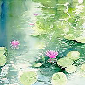 Ζωγραφική με τίτλο "Floating Pink Water…" από Aryawansa Kumarasinghe, Αυθεντικά έργα τέχνης, Ακρυλικό Τοποθετήθηκε στο Ξύλιν…