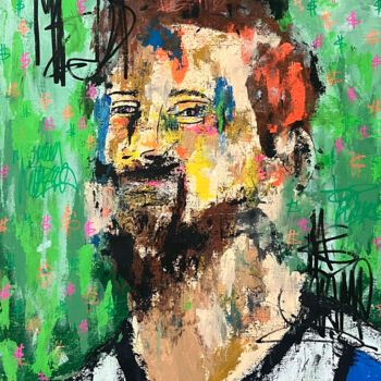 Painting titled "Messi dollar tag po…" by Carlos Pun, Original Artwork, Acrylic Mounted on Wood Stretcher frame