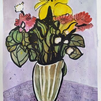 Painting titled "fleurs" by Janna Shulrufer, Original Artwork, Watercolor