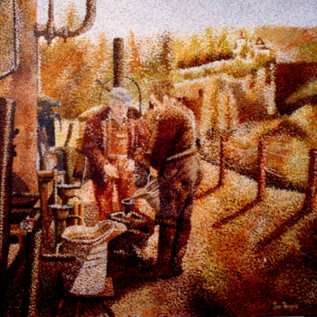 제목이 "RECOLTE DE L 'EAU D…"인 미술작품 Jean Rougerie로, 원작, 기름 나무 들것 프레임에 장착됨